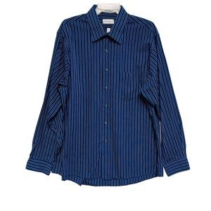 Van Heusen XL MENS Long Sleeve Button Down Dress Shirt blue/black/white stripes